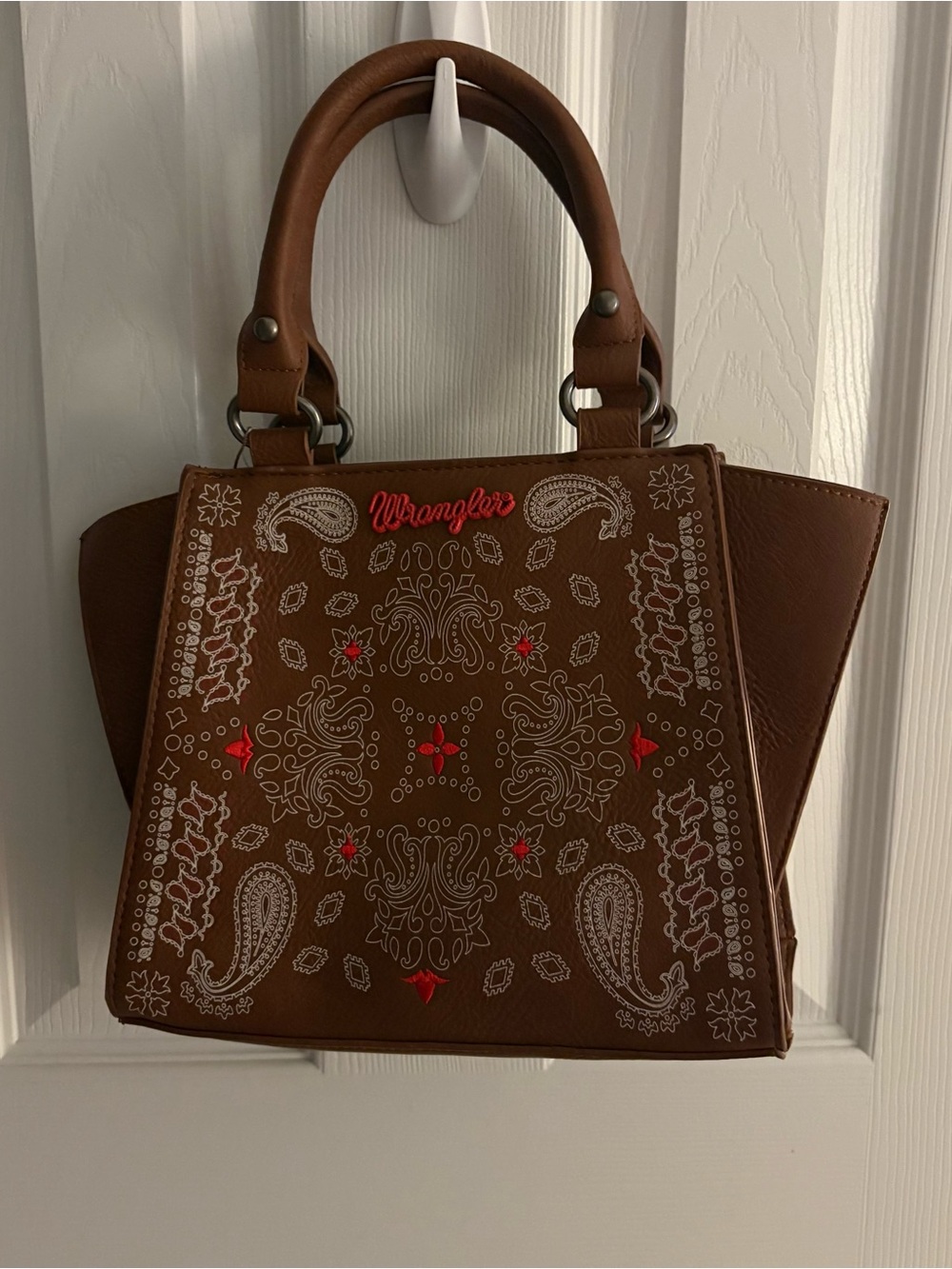 Wrangler Brown Satchel with Paisley Embroidery and Red Accents